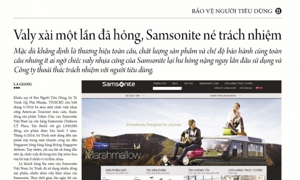Samsonite Việt Nam buộc phải đổi sản phẩm mới cho khách hàng